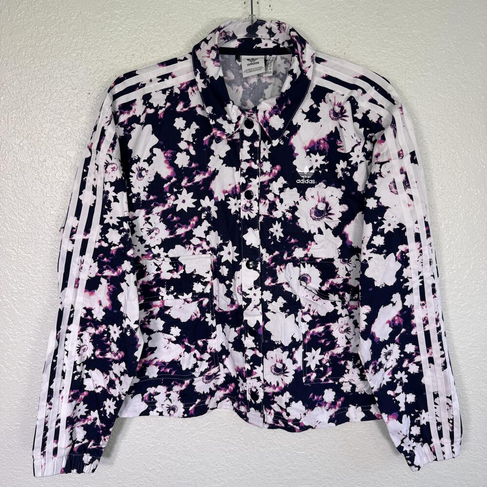 Adidas Originals Track Jacket Womens XS Floral Snap Trefoil 3 Stripes Sporty
